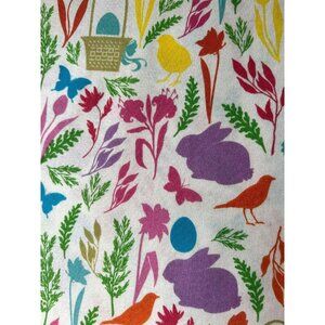 Fabric OOP Watercolor-style Birds Bunnies Baskets in Garden Cotton 36" L x 44" W